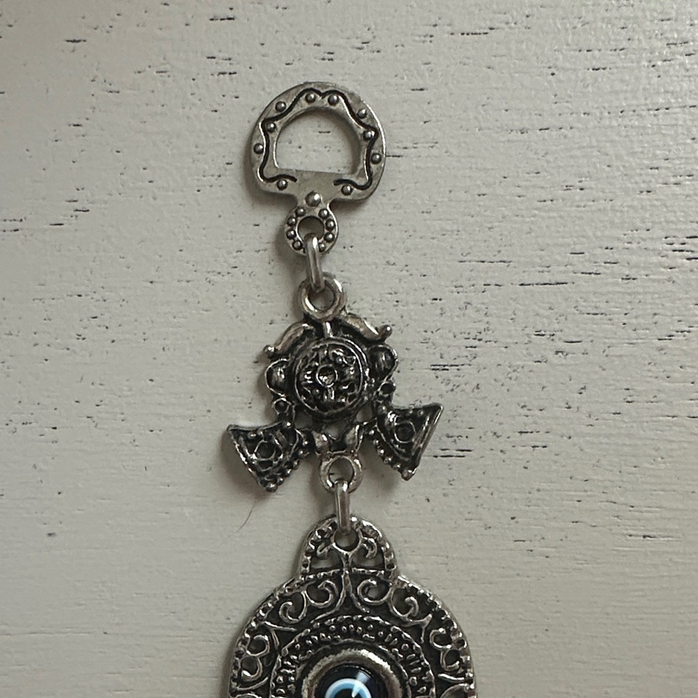 Ornate Silver Hamsa Wall Decor with Blue Accent - Picture 2 of 5